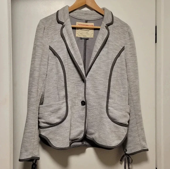 Anthro Cartonnier Beckett Piped Blazer Jacket, Size L - Picture 2 of 6